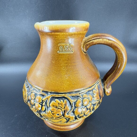 Gerzit Staffeln Stoneware Wine Pitcher Jug Brown Glazed Made West Germany 0.5L - Picture 11 of 13